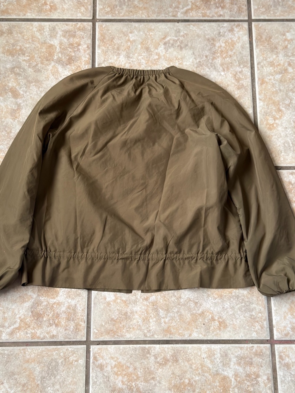 Zara Basic Lightweight Drawstring Waist Bomber Jacket Olive Green - Picture 2 of 4